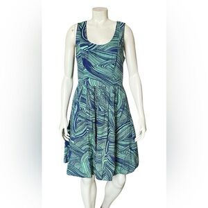 Plenty by Tracy Reese Cotton Dress  Size 10 Blue / Green Marble Waves Patterned
